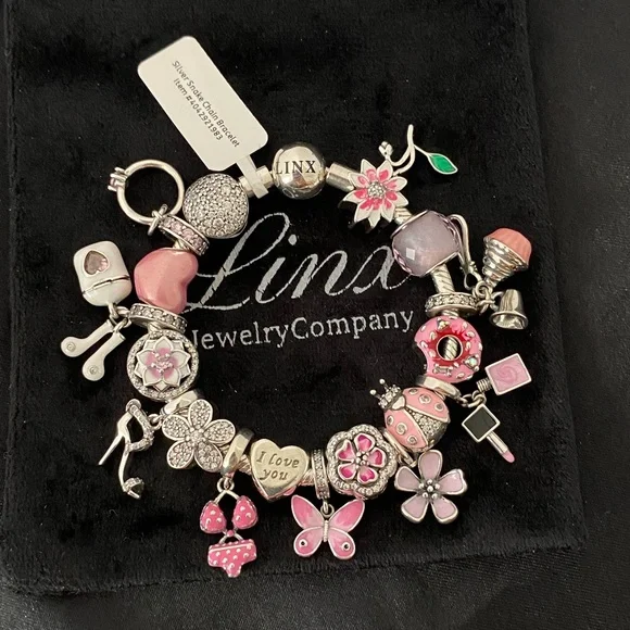 Linx Snake Chain Bracelet with Pink Themed Charms